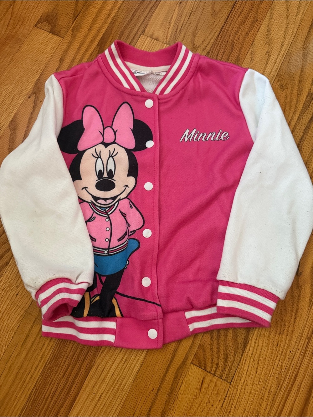 Disney Minnie Pink and White Kids Bomber Jacket size 5-6y